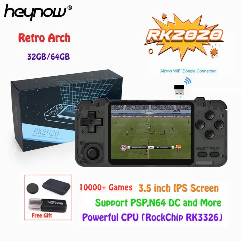 Ретро игровая консоль HEYNOW Linux OS RK2020 32 ГБ/64 ГБ карта IPS экран 3 5 дюйма PS1 N64 CPS3 64Bit HD 3D