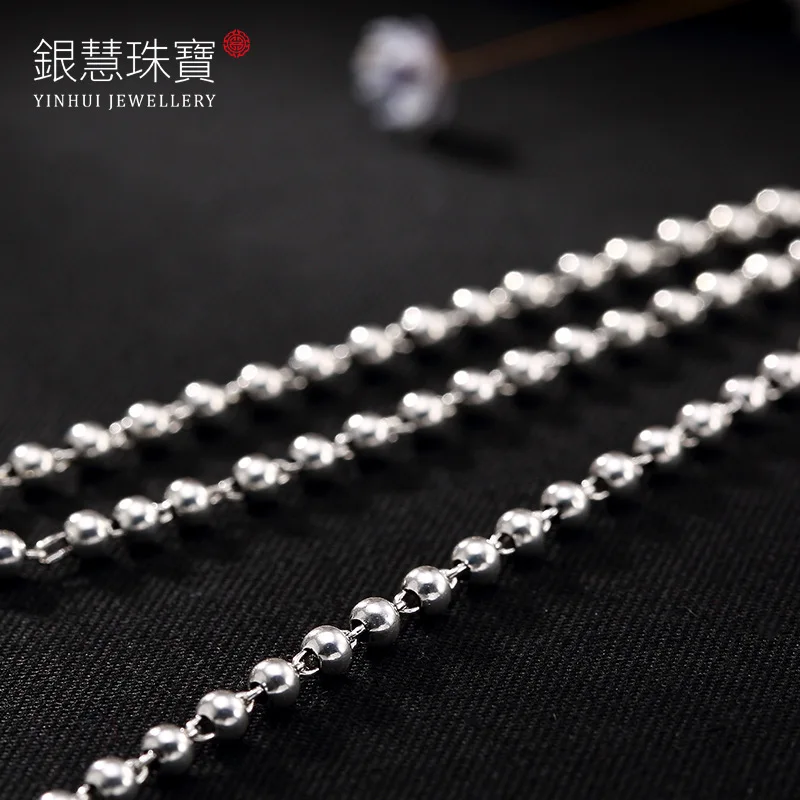 

One Deer Silver S925 Fine Silver Men's Women's 3-4 Mm round Beads Light Bead Necklace Versatile Simple Choker Sweater Chain