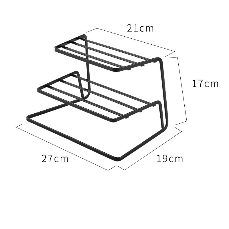 2 слоя из кованого железа столовый поддон Кухня Подставка для хранения посуды миска-контейнер - Цвет: Black