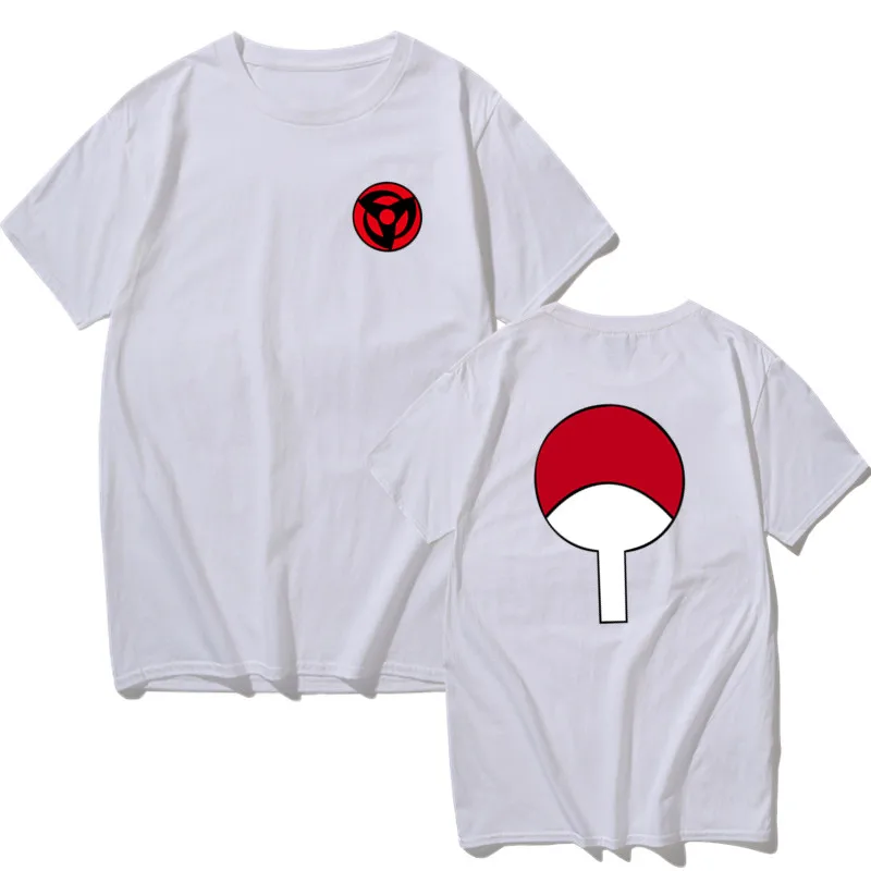 Высокое качество безрукавки "Аниме" Наруто Учиха Саске символ семьи футболка мужская рубашка брендовая Повседневная Уличная Harajuku мода o-образным вырезом - Цвет: white