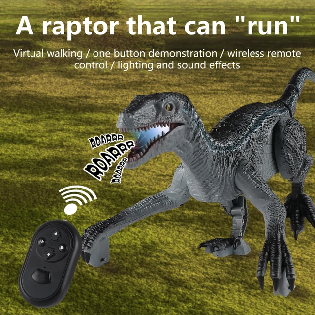 2.4G RC Simulation Dinosaur Walking Roaring with LED Eyes Electric Remote Controlled Velociraptor Jurassic Children Xmas Gift 1