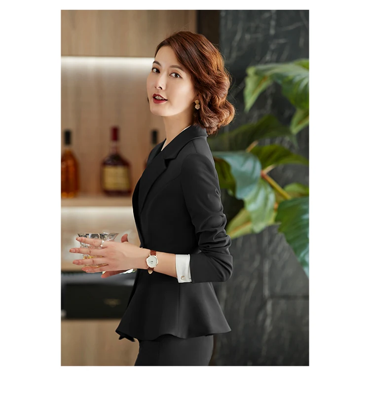 Autumn and Spring women suits with trouser office uniform style business Ruffle suits trouser work wear blazer set Asian size