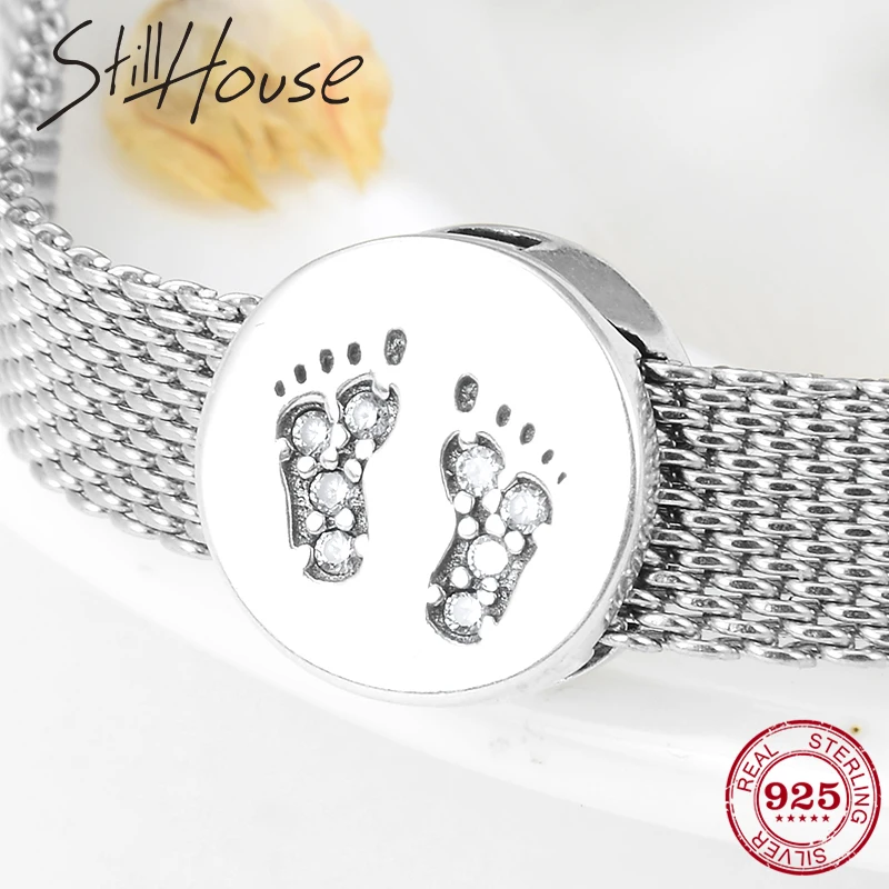 

New 100% Authentic 925 Sterling Silver Round footprint Charms beads For Jewelry making Fit Original reflexions Bracelet