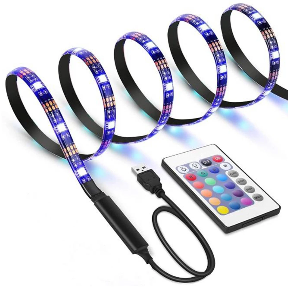 5V USB LED Strip Light RGB Flexible LED Light Tape Ribbon 1M 5M HDTV TV Desktop Screen Backlight Bias Lighting Decor Strip Light 1