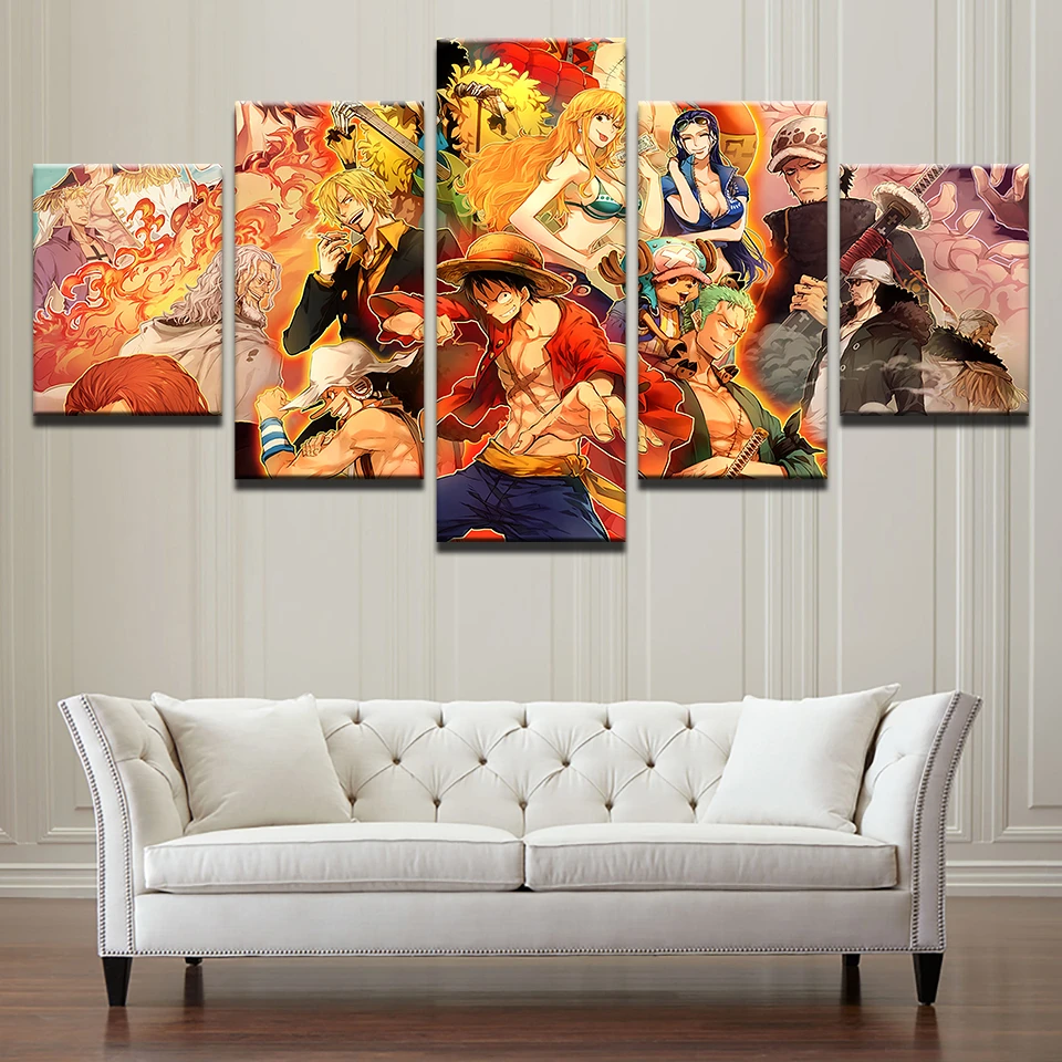 Bon Voyage Anime One Piece Cartoon Hd Canvas Art Print Painting For Living Room Wall Decor 5 Pieces Decoration Picture Modular Painting Calligraphy Aliexpress