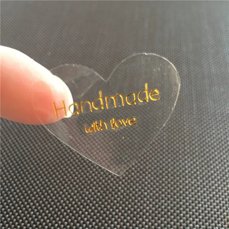 

2000Pcs/Lot thank you Transparent PVC Gold Stamping adhesive Labels Stickers Love Heart Shape Home dessert Packaging Stickers