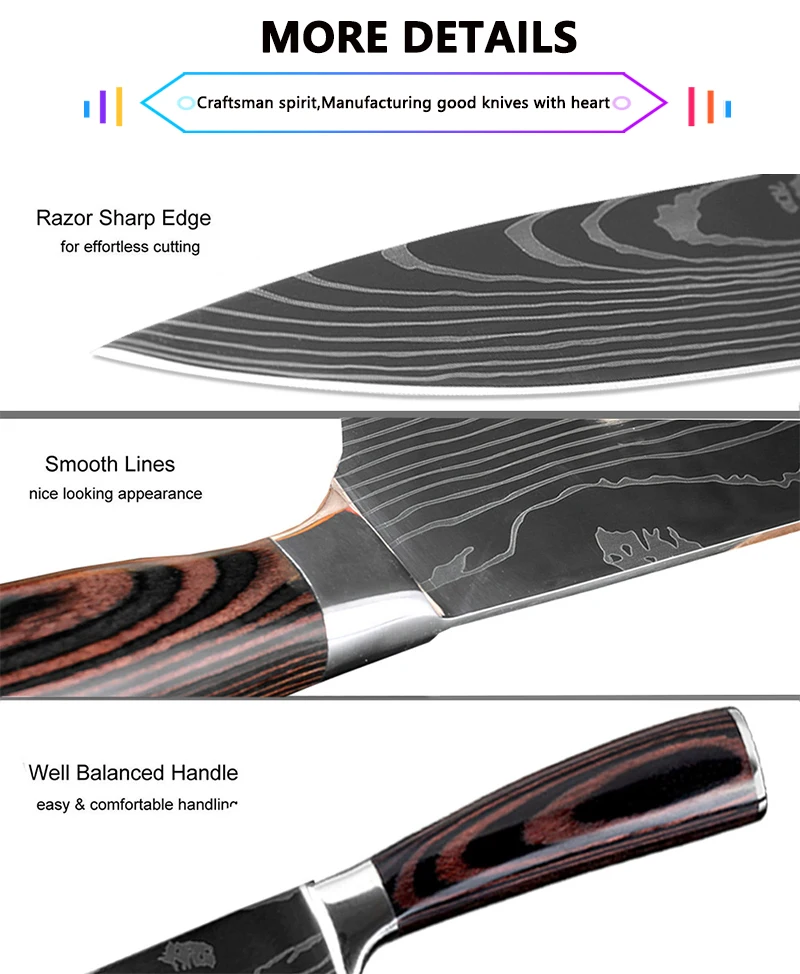 5 шт. набор кухонных ножей японский нож шеф-повара Дамасская сталь лазерный узор для нарезки Santoku кухонные аксессуары кухонные инструменты ножи