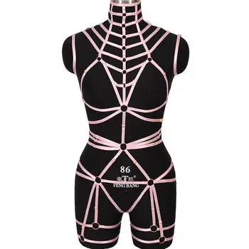 

Gothic Belt Full Body Harness Lingerie Set Cage Women High Waist Garter Belts Stockings Punk Plus Size Bondage Haeness Bra Rave