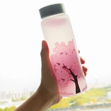 New-420Ml стеклянная бутылка для воды с цветным градиентом вишни с защитной сумкой для детей, Студенческая Милая Модная Спортивная бутылка для напитков