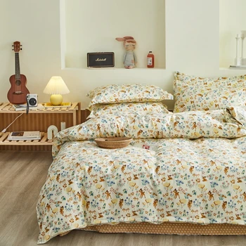 

Pastoral Bedding sets,200×230 Duvet Cover Set With Pillowcase,Flowers and deer pattern Quilt Cover ,King Size Blanket Cover，2020