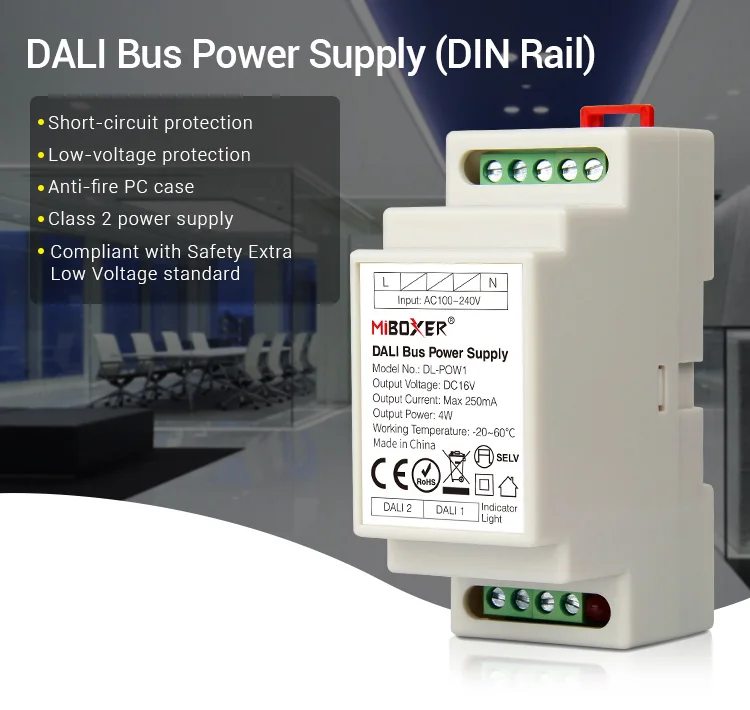 Miboxer DL-POW1 DC16V DIN Rail DALI Bus блок питания 4 Вт Max250mA светодиодный трансформатор для AC 110 В 220 В DALI RGB CCT светодиодный светильник