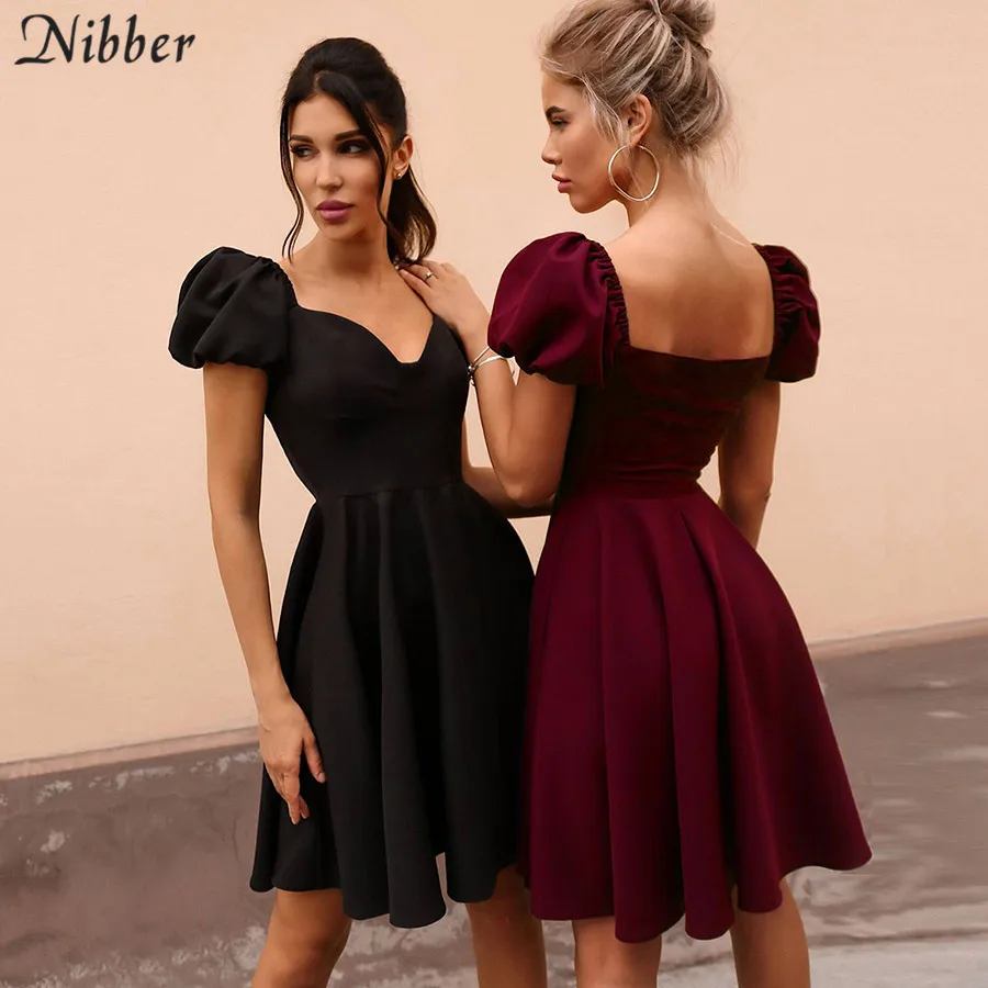 Nibber/осеннее, Ретро стиль, для досуга, элегантное, чистое, плиссированное, мини платье для женщин,, уличное, повседневное, тонкое, v-образный вырез, для клуба, вечерние, ночное, красное платье, mujer