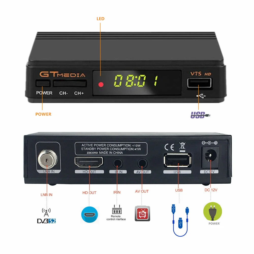 GTMedia V7S2X Full HD Satellite Receiver DVB-S2 TV Decoder+USB WIFI Upgrade BY V7S HD tv Receptor Sat TV Box no APP included