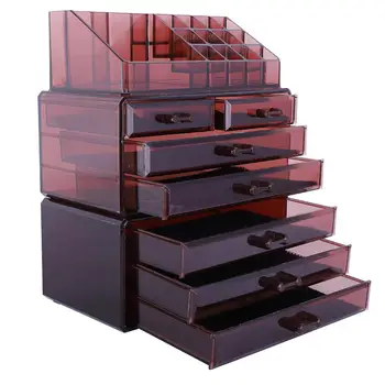 

home storage rack decorations shelf 3Pcs/Set Plastic Cosmetics Storage Rack Transparent 5 Large 2 Small Drawers Coffee gadgets