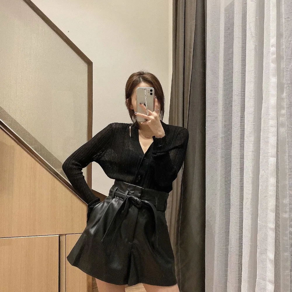 under armour shorts Ruffle high waist  shorts mini sexy short shorts black Sash skirt elegant leather shorts women faux leather skirt with belt Mini biker shorts