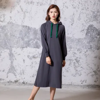 

Long Sleeve Dress Hoodies Women Autumn Winter Hooded Casual Home Wear Loose Nightwear Sweatshirt for Girls Gray Ladies Tops XL