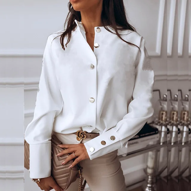 US $11.75 Elegant White Blouse Shirt Women's Long Sleeve Buttton Fashion Woman Blouses 2020 Womens Tops and B