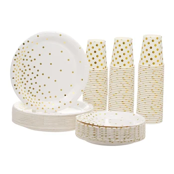 

90pcs Disposable Dinnerware 7" Plates 30pcs 9" Paper Plates Pack of 30pcs 9oz Beverage Paper Cups 30pcs Dinner Dessert Plate