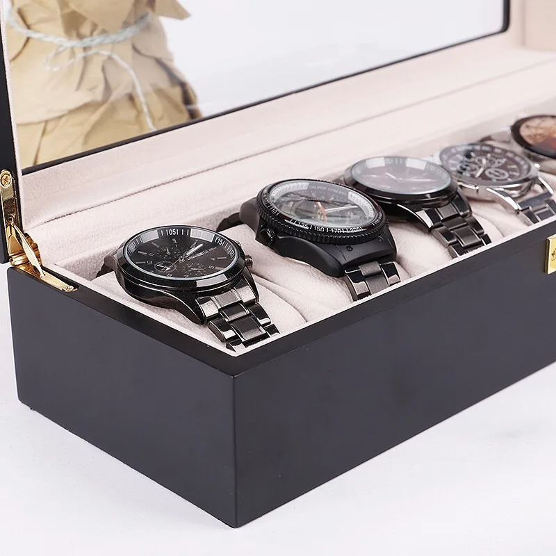 Scatola porta orologi nera uomo donna Top scatola porta orologi in legno di  lusso scatola portagioie in vetro 3 6 griglie organizzatori per orologi in  pelle PU