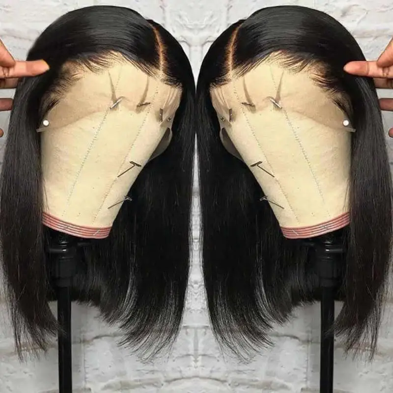 

Bob Lace Short Front Fiber Wigs 130% Brazilian Remy Hair Can Be Dyed Lace Front Pre-Plucked syntheti Hair Wigs Faded Natural Wig