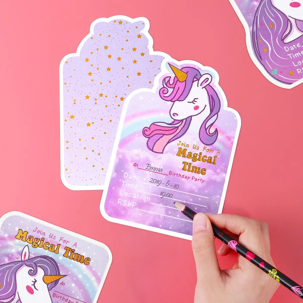  24pcs Unicorn Party Invitation Cards With 24 Pcs Envelopes And 24 Pcs Stickers Cute Cartoon Invitat - 4000567603695