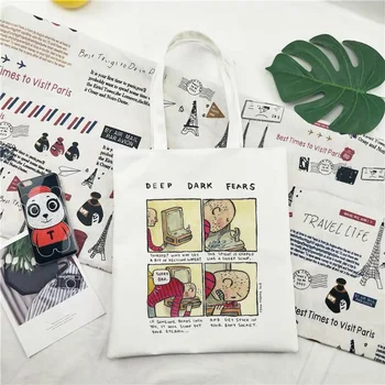 

New Deep Dark Fear Spoof Shoulder Canvas Bags Harajuku vogue shopping bag Makeup Bag Ulzzang funny Cartoon 2020 Women Bag Wallet