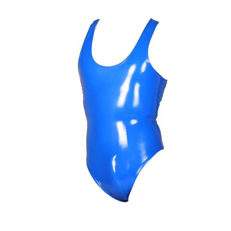 Sexy Men Latex PVC Shiny HIght Cut Bodysuit Cock Ring Sexy Tight High Elasticity Vest Bodysuit Black Bodywear Club Dance Wear F5