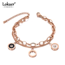 Lokaer двухслойный CZ Римский браслет цифры браслет для женщин из нержавеющей стали звено цепи богемные летние пляжные украшения B19088