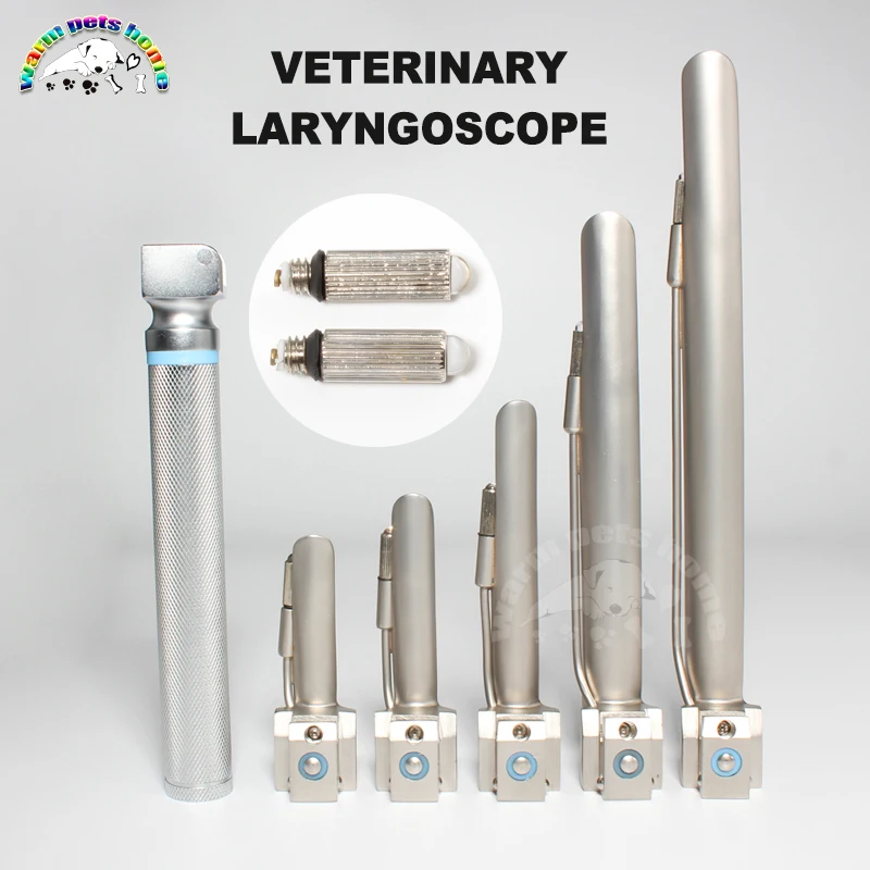 Laringoscopio de acero inoxidable para animales, lámpara LED para perro, gato, laringoscopio con 5 cuchillas, equipo veterinario