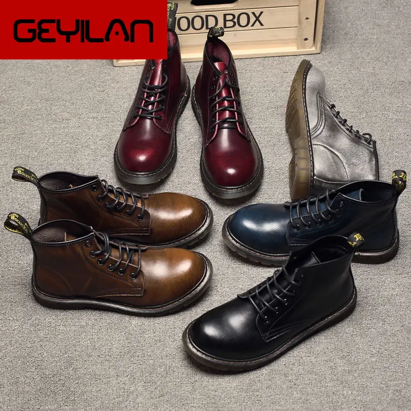 

British Designer Mens Ankle Boots Fashion Round TOe Lace Up Work Safety Boots For Man Business Leisure Leather Shoes 38-47