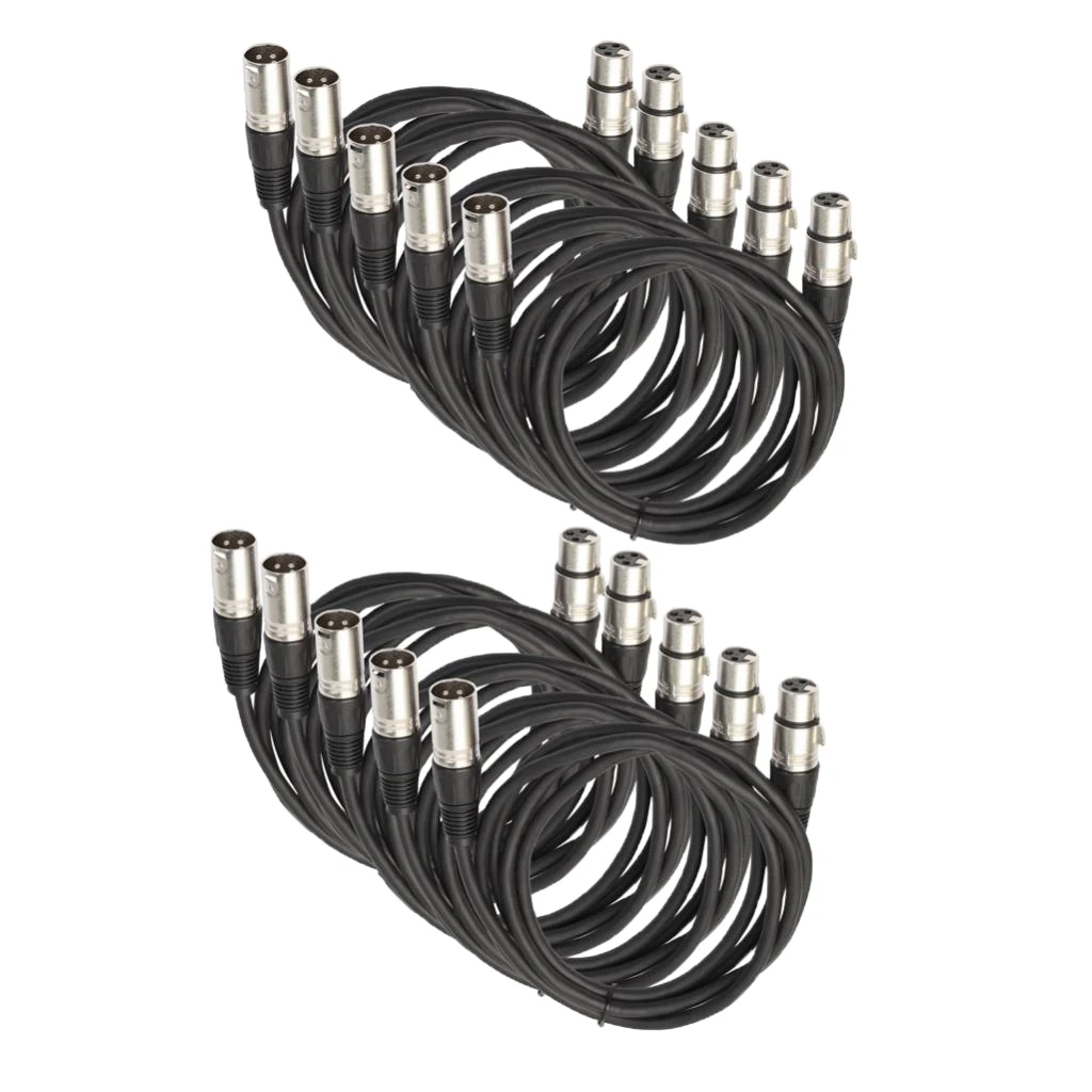

10pcs 6 FT Patch Cable Cords, 3-Pin XLR Male to XLR Female Black Cables Balanced Snake Cord