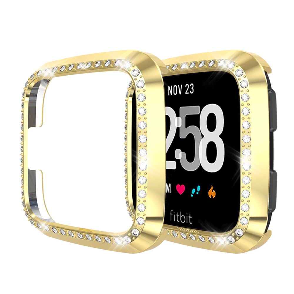 Чехол для Fitbit Versa/Versa Lite Watch Bumper Shell Алмазная Рамка Жесткий PC защитный чехол ремешок для часов аксессуары для ремешка - Цвет: Золото