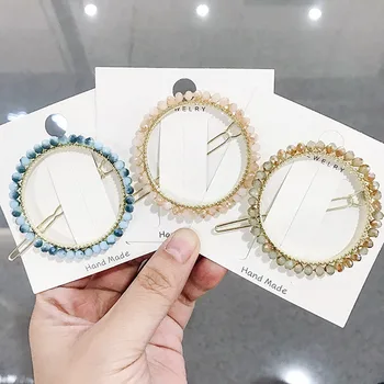 

Fashion Women Girls Hairpins Circle Hair Clip Crystal Rhinestone Hair Barrette Minimalist Wedding Bridal Round Ponytail Hair