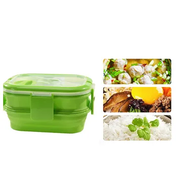 

2 Layers Colorful microwave Silicone bento lunch box set For Kids kitchenware kitchen accessories food container With Handle