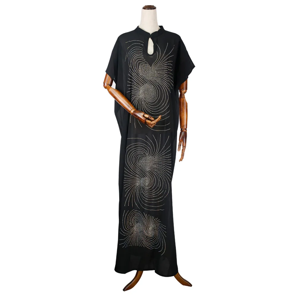 Африканская Женская длинная юбка Взрывная секция воротник стойка вихревой узор Горячая бурение шифоновое платье свободного кроя