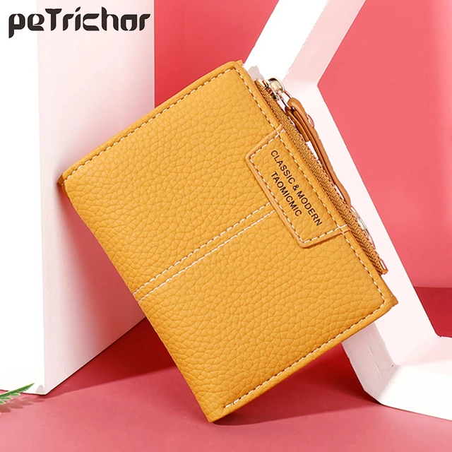 Leather Small Wallets Women Luxury Brand Design Splicing Short Wallet  Purses Female Short Coin Zipper Purse Credit Card Holder - AliExpress