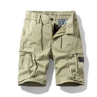 2021 New Summer Solid Color Fashion Cotton Casual Breeches Cargo Men Shorts Men Breathable Quick Dry Multi Pocket Hip Hop Short 2