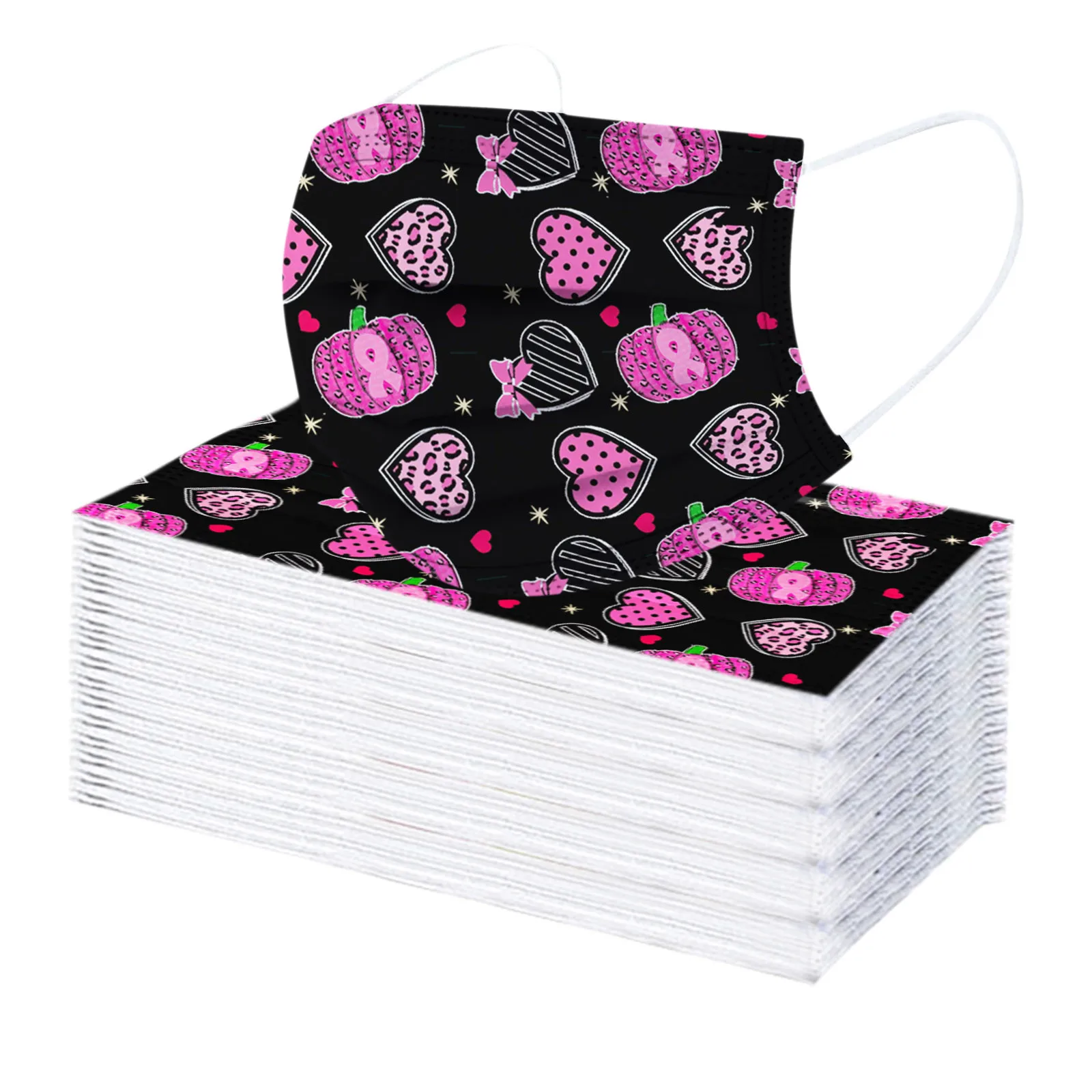 50pc Disposable Face Mask Adult Breast Cancer Day Mask 3ply Ear Loop