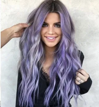

WHIMSICAL W Long Wavy Wigs For Women Long Wigs Ombre Black Purple Middle Part Heat Resistant Hair Synthetic Wig