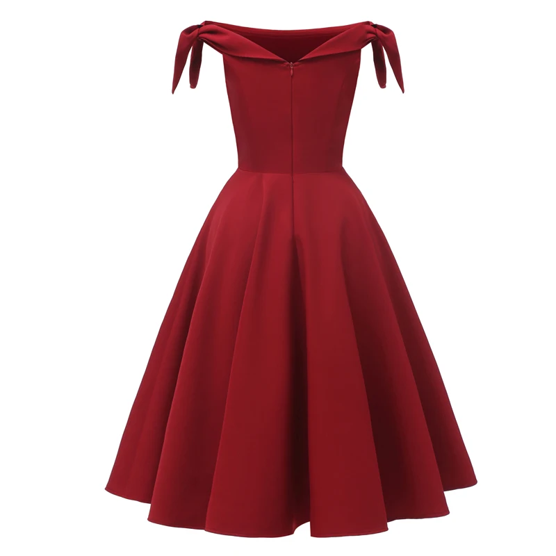Tonval галстук-бабочка с длинным рукавом с пышной юбкой Винтаж вечерние ночное красное свободное платье Для женщин на выход без плечей, гламурные пикантные платья