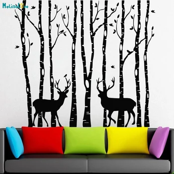 

Elk Forest Tree Wall Decal Nine Trucks With Animals Lovely Home Decoration Living Room Vinyl Large Size Sticker YT4528