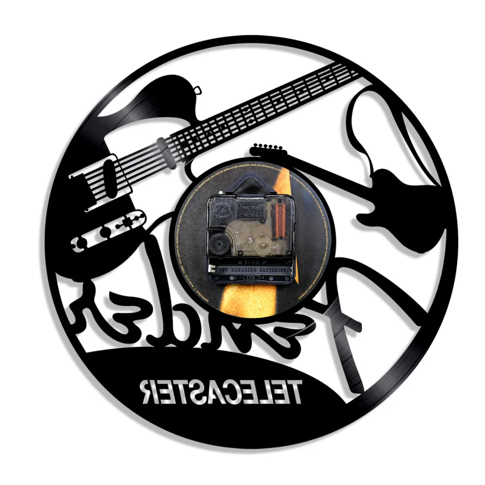 Billig Elektrische Gitarre Design Vinyl Record Wanduhr Musical Instrumente Musik Studio Einzigartige Moderne Kunst Vintage Vinyl LP Wand Uhr