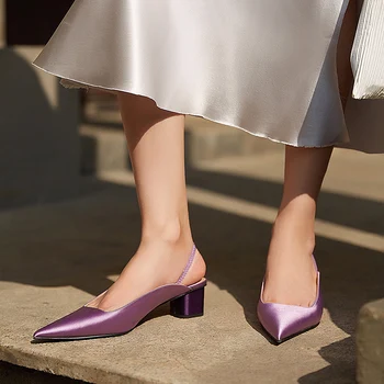 

Shoes Woman 2019 Autumn 6cm High Heels Slingbacks Shoes Female Thin High Heels Pint Toe Flock Women's Shoes Summer Sandals Heel