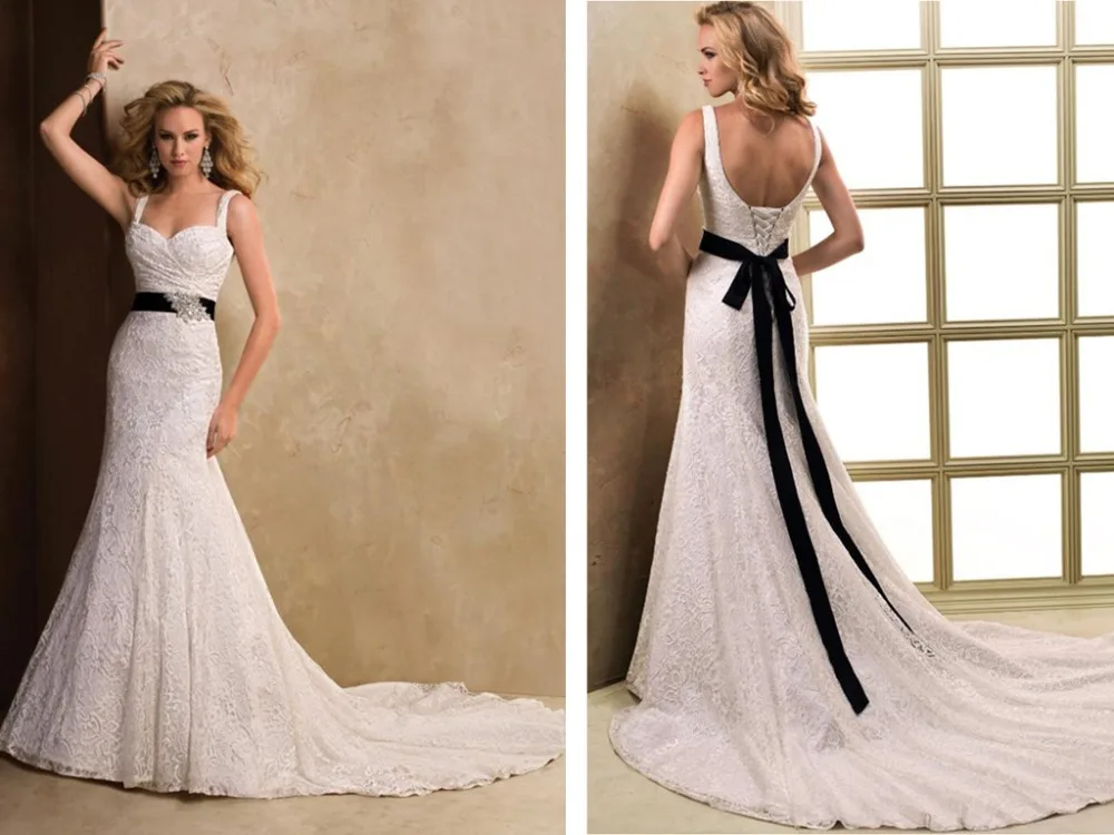 

hot sexy black sashes crystal vintage long mermaid lace wedding dress 2016 new design bow vestido de noiva brides gown
