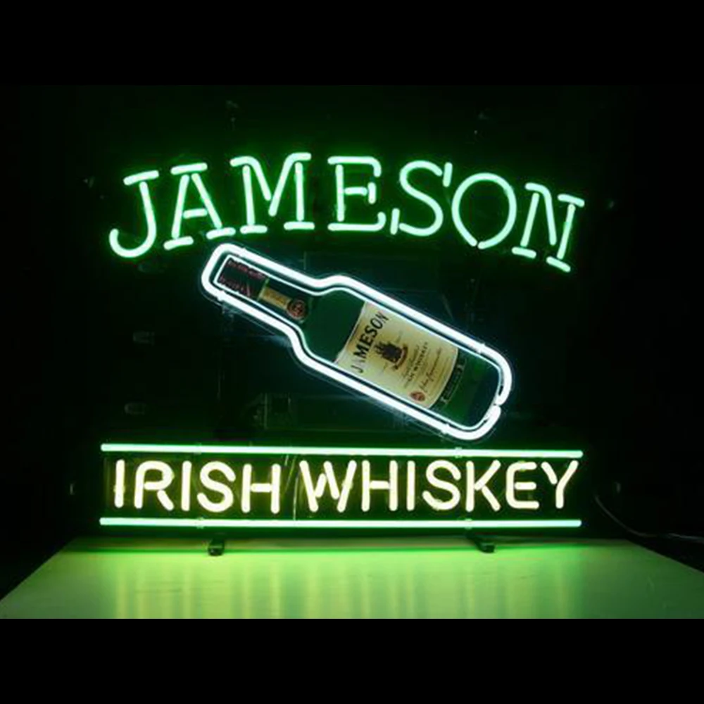 

Neon Signs Gift Jameson Irish Whiskey Real Glass Beer Bar Pub Store Party Room Wall Window Advertisement Display Neon Light