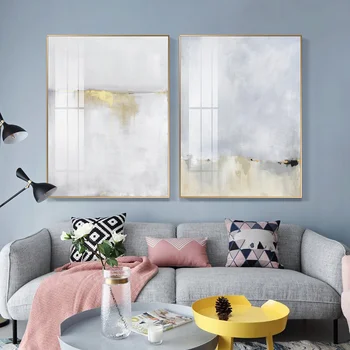 

Canvas Painting Abstract White light gold Posters Prints Minimalist style Wall Art Pictures For Living Room Bedroom