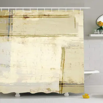 

Shower Curtain Set with Hooks 72x78 Grey Neutral Beige Backdrop Home Office Abstract Brown Artwork Canvas Painting Modern