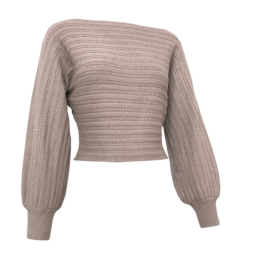 Криптографический свитер, женский модный полосатый вязаный пуловер с вырезом-лодочкой, топы с рукавами-фонариками, однотонные свободные свитера, Новинка