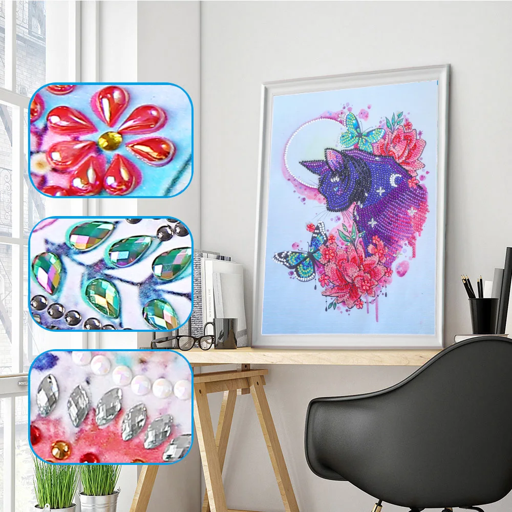 

Animal Abstract 5D DIY Diamond Painting Art Leopard with Flower Pattern by Number Kit Embroidery Craft for Home Wall Decoration