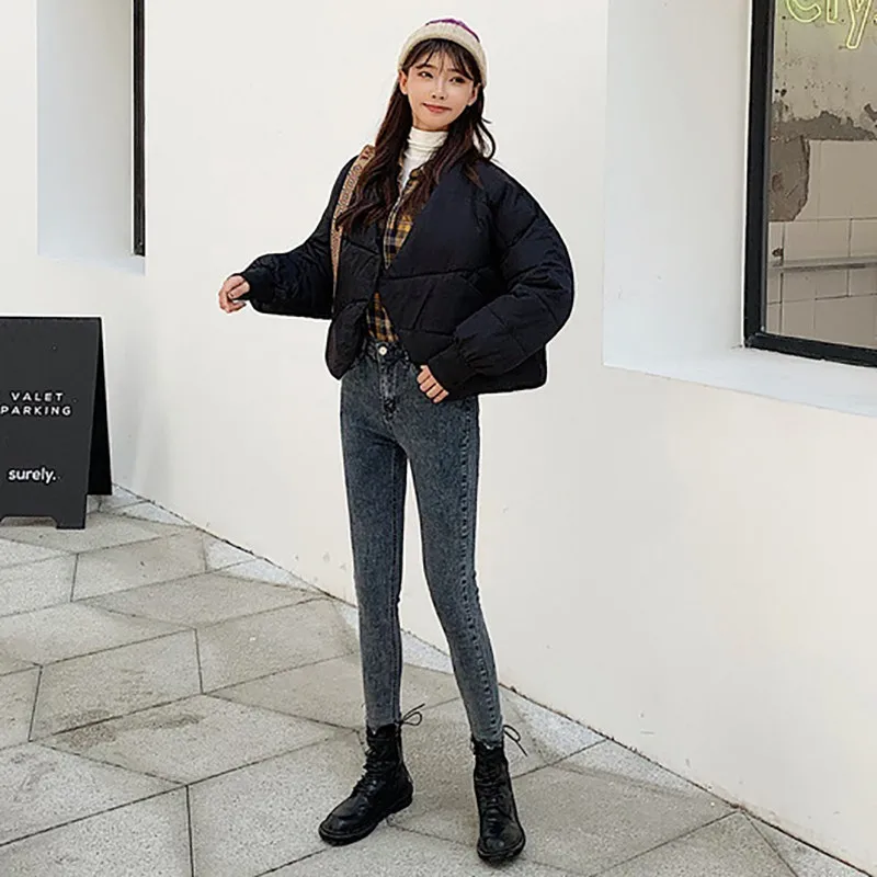 Зимняя теплая куртка для женщин с рукавом «летучая мышь», свободная верхняя одежда с пряжкой, модное повседневное однотонное короткое пальто NM
